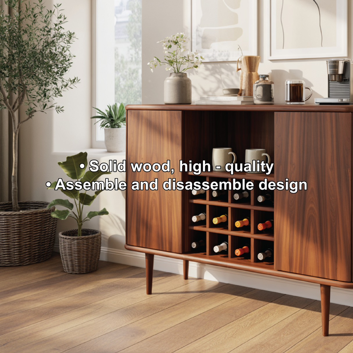 Solid Wood Wine Storage Cabinet with Built-In Bottle Rack and Sliding Doors for Modern Homes