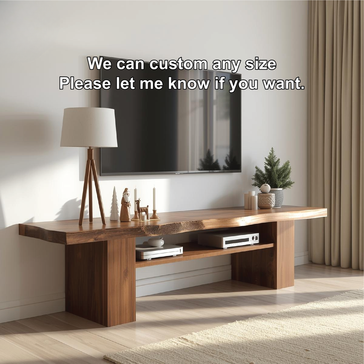 Handcrafted Solid Wood Live Edge TV Stand with Natural Finish for Modern and Rustic Interiors