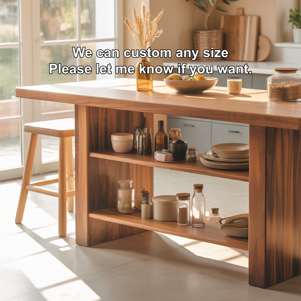 Handcrafted Solid Wood Dining Table with Built-In Storage Shelves for Modern Kitchen Spaces