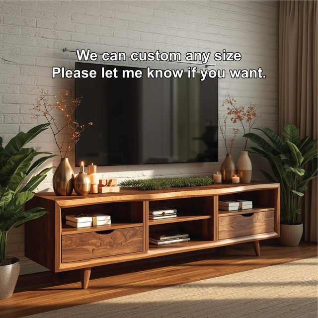 Handcrafted Solid Wood TV Stand with Mid-Century Modern Design and Natural Walnut Finish
