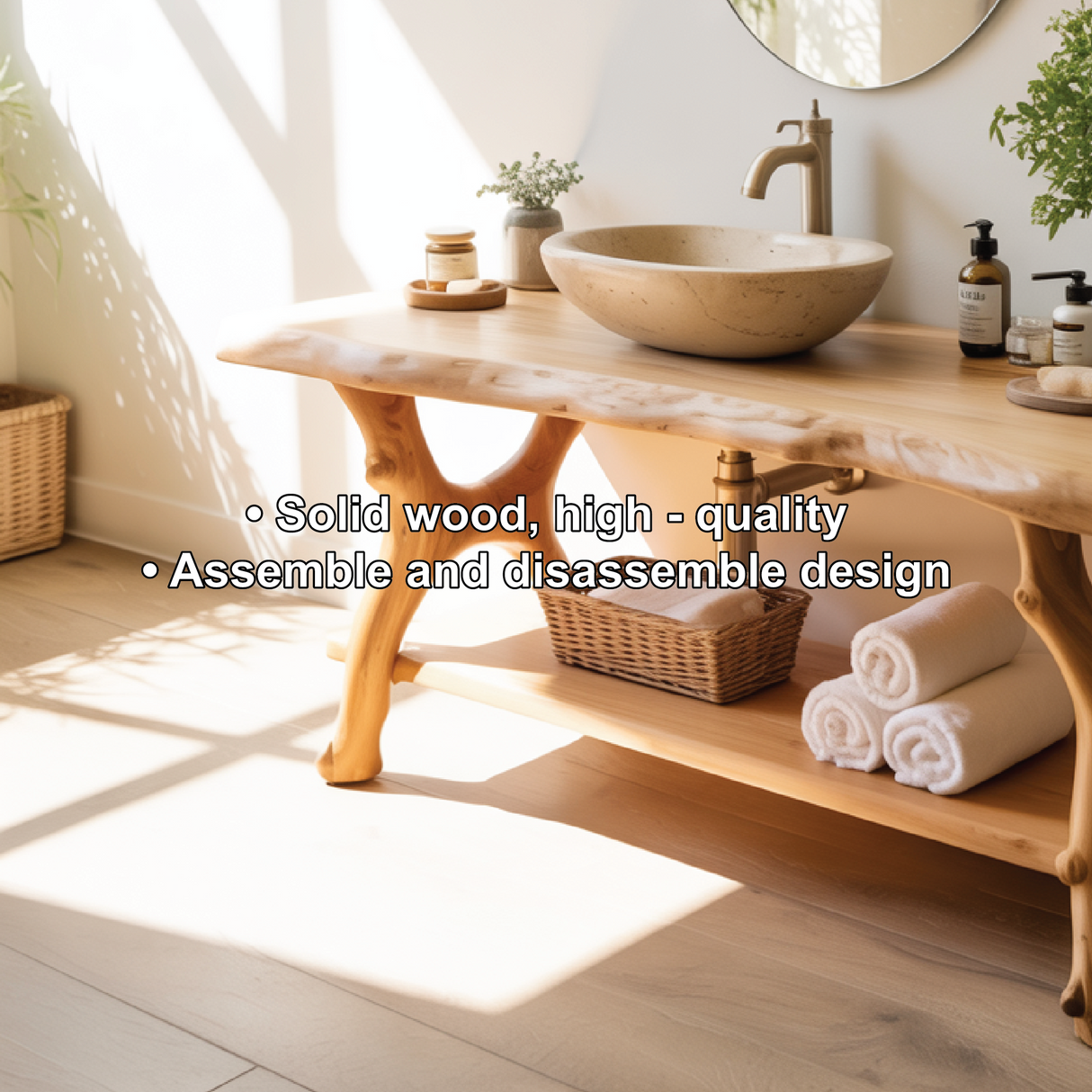 Solid Wood Bathroom Vanity with Natural Live Edge Design – Handcrafted Luxury Sink Console