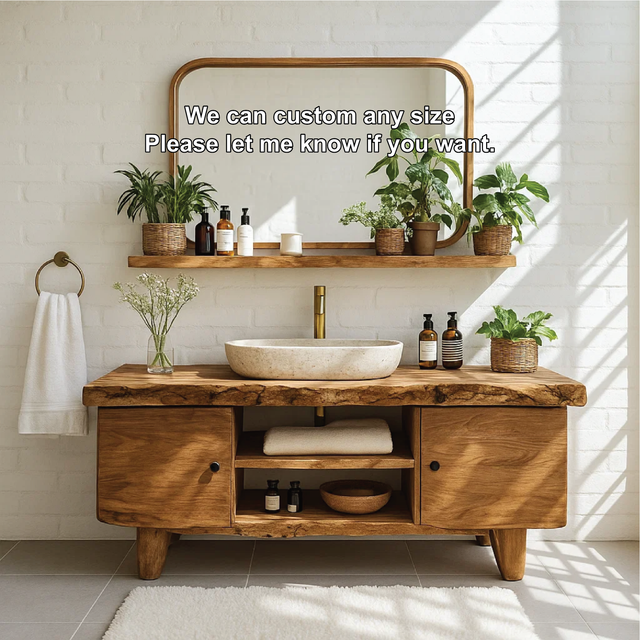 Handcrafted Solid Wood Bathroom Vanity with Live Edge Top and Natural Minimalist Design