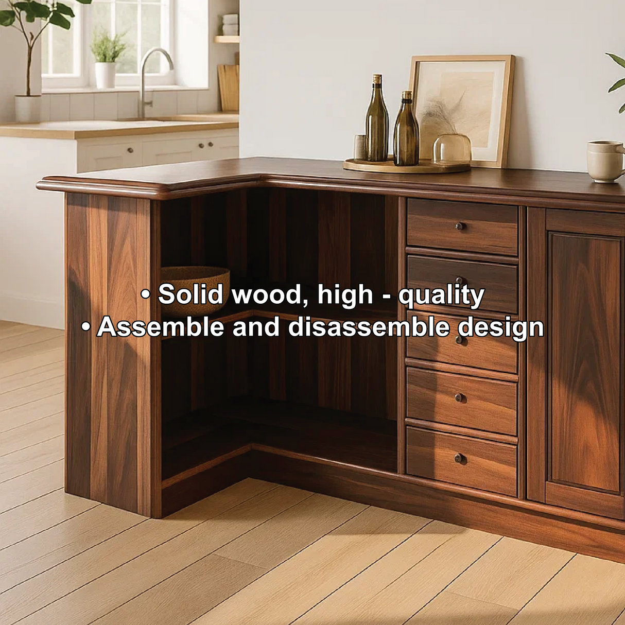 Solid Wood Wine Storage Cabinet with Shelves and Drawers – Premium Corner Bar Furniture