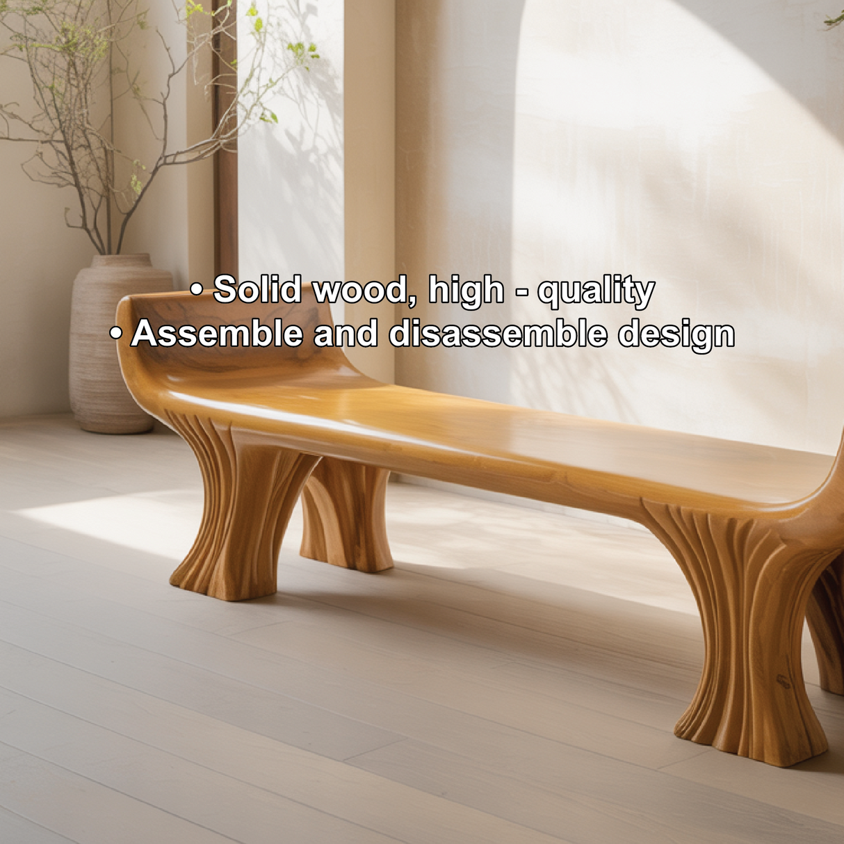 Handcrafted Solid Wood Entryway Bench with Curved Seat and Sculpted Legs for Modern Homes