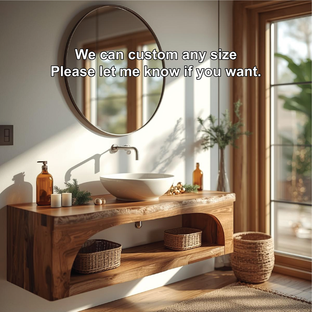 Handcrafted Solid Wood Floating Vanity with Live Edge Design and Minimalist Natural Finish