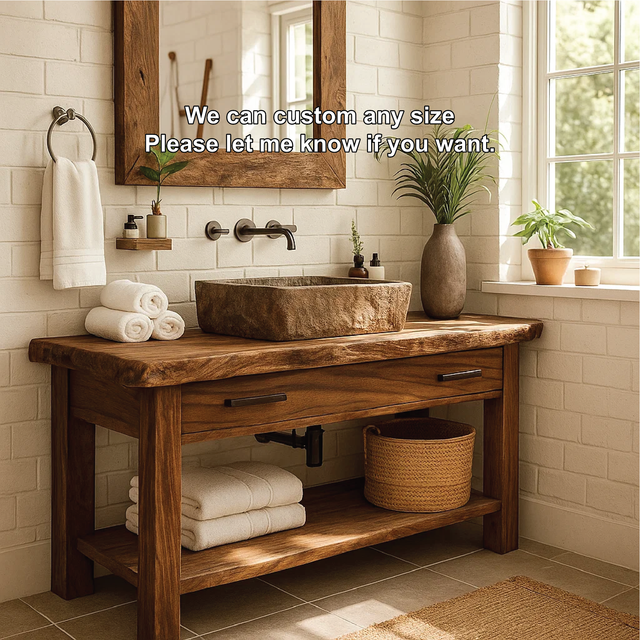 Handcrafted Solid Wood Bathroom Vanity with Rustic Live Edge Design and Modern Farmhouse Charm
