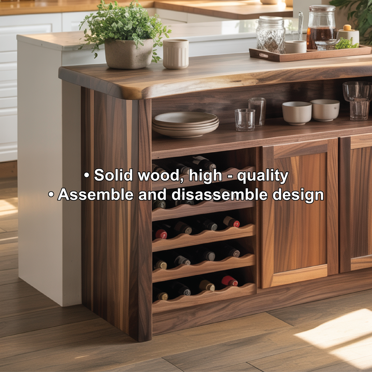 Handcrafted Solid Wood Wine Cabinet for Dining Room | Elegant Natural Storage & Display