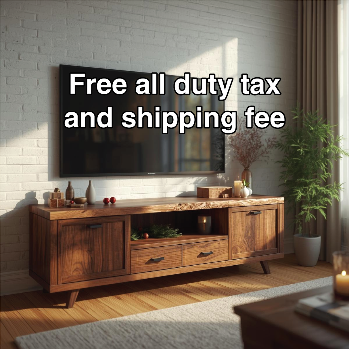 Handcrafted Solid Wood TV Stand with Natural Live Edge and Rustic Modern Storage Design