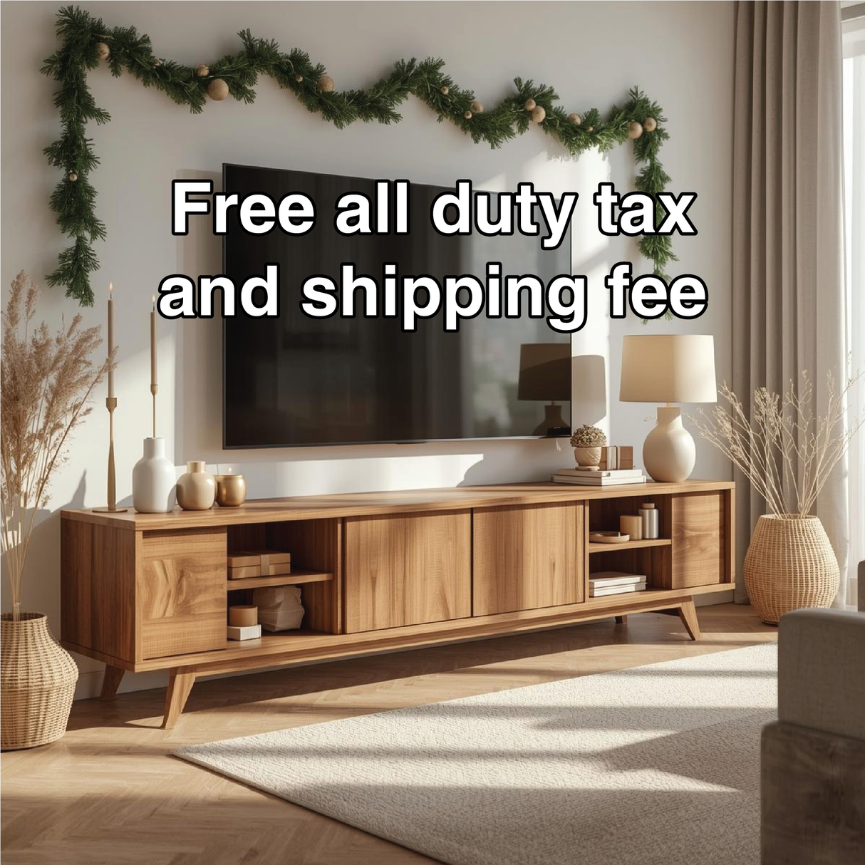 Handcrafted Solid Wood TV Stand with Sliding Doors and Mid-Century Modern Minimalist Design