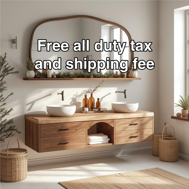 Handcrafted Solid Wood Floating Double Sink Vanity with Drawers and Natural Finish for Bathroom