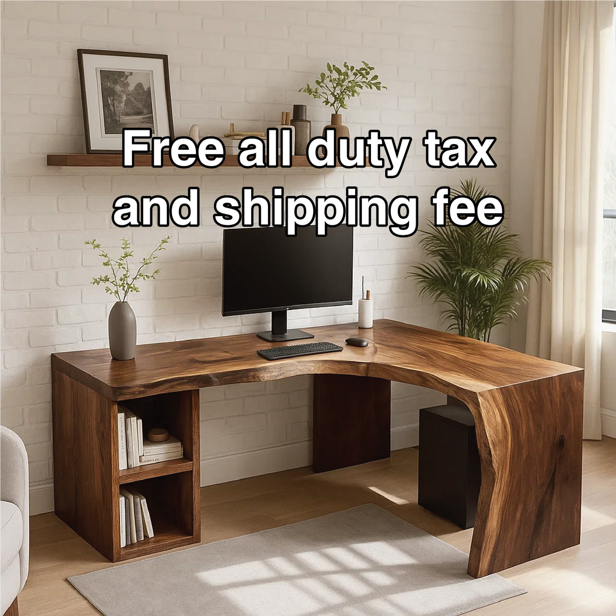 Handcrafted Solid Wood L-Shaped Work Desk – Live Edge Office Table with Modern Organic Design