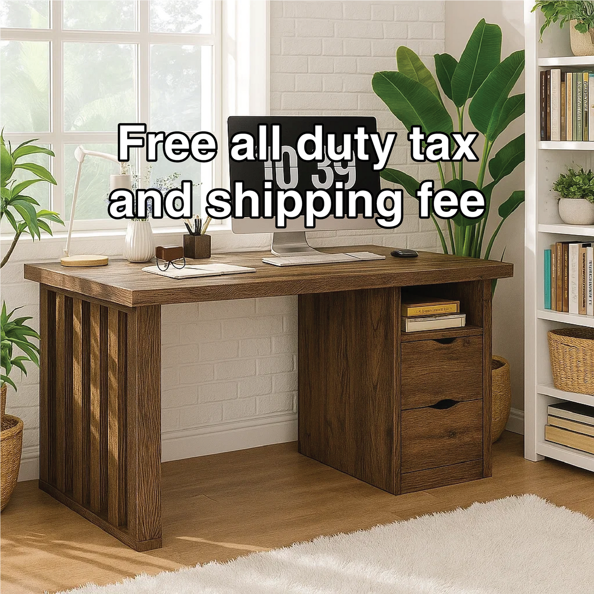 Handcrafted Solid Wood Work Desk – Modern Office Table with Storage Drawers and Natural Finish