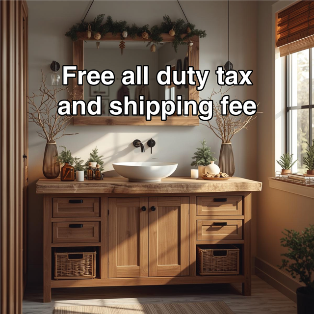 Handcrafted Solid Wood Bathroom Vanity with Live Edge Top and Rustic Storage Design