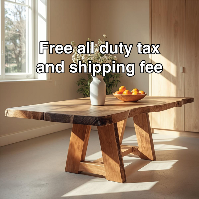 Handcrafted Live Edge Solid Wood Dining Table – Natural Slab Kitchen Table with Modern Base