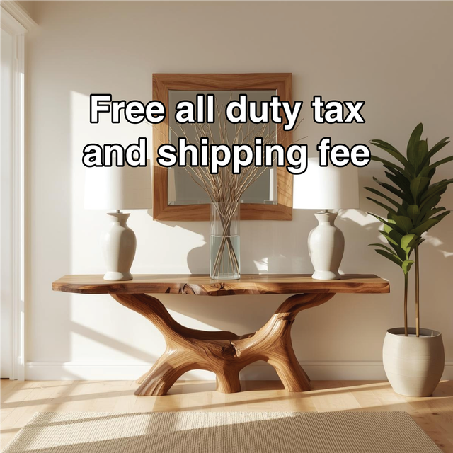 Handcrafted Solid Wood Console Table with Natural Live Edge and Organic Sculptural Base