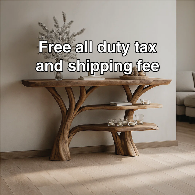 Handcrafted Solid Wood Tree Console Table with Multi-Tier Organic Design for Modern Interiors