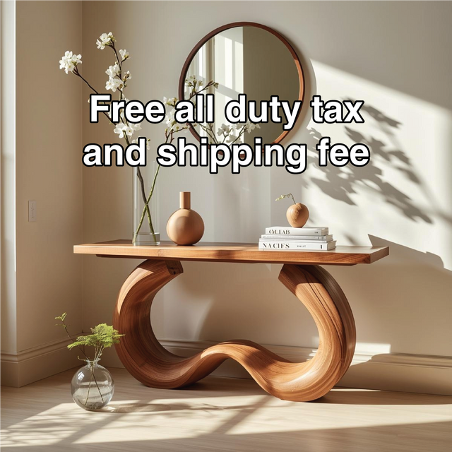 Handcrafted Solid Wood Console Table with Artistic Curved Base and Modern Minimalist Design