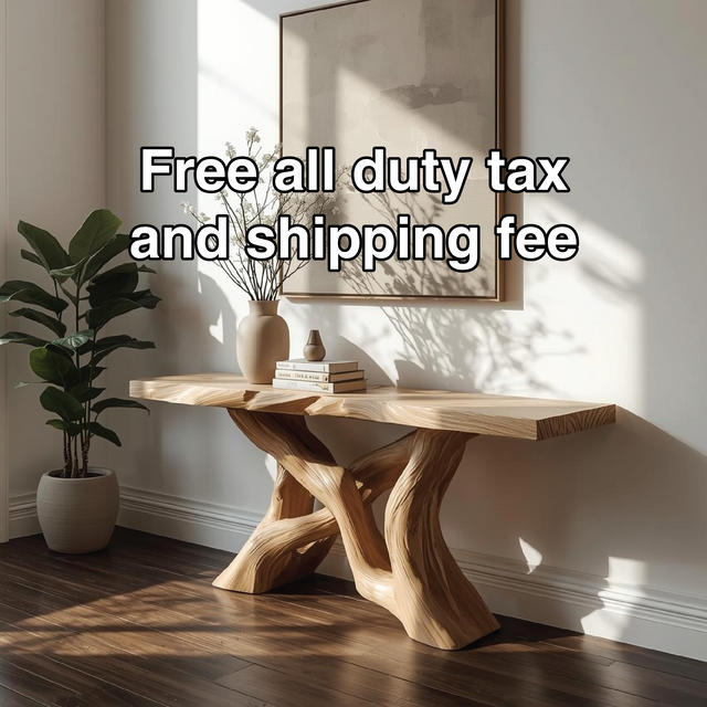 Handcrafted Solid Wood Console Table with Artistic Twisted Base and Natural Light Finish Design