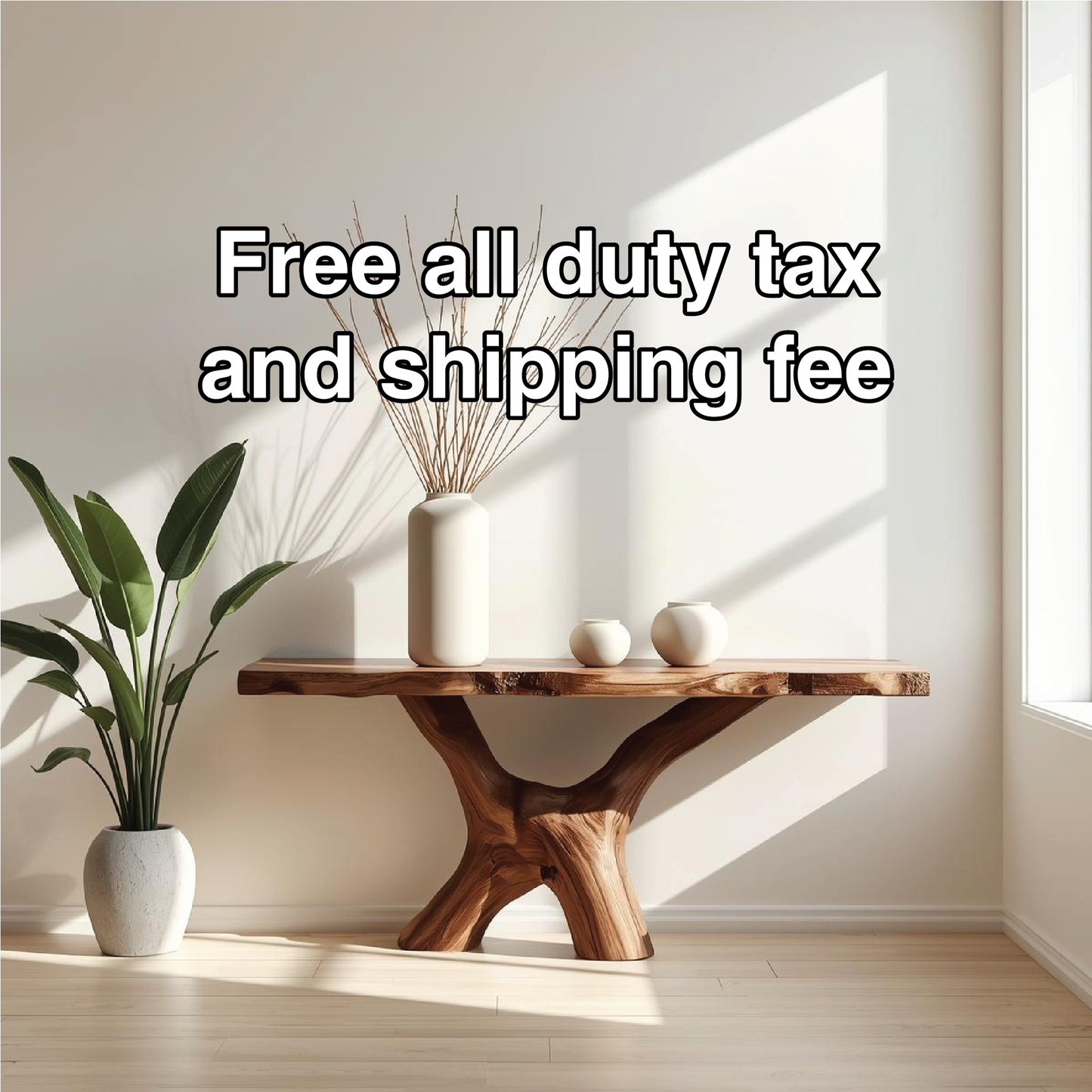 Handcrafted Solid Wood Console Table with Sculptural Organic Base and Natural Live Edge