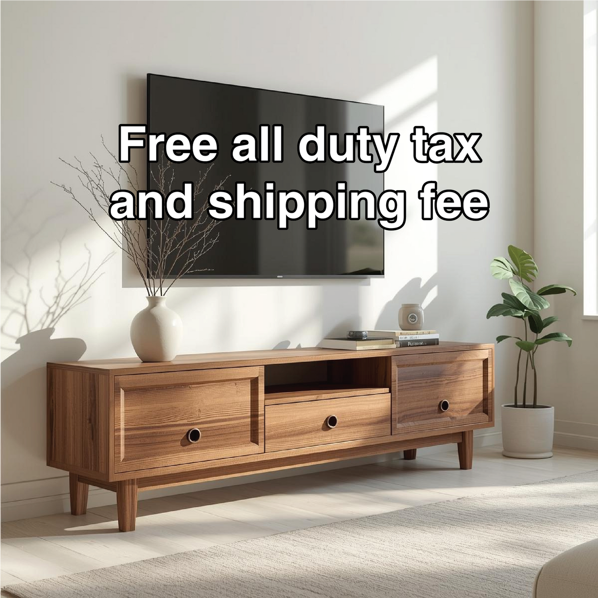 Handcrafted Solid Wood TV Stand with Sliding Doors and Minimalist Design for Modern Interiors