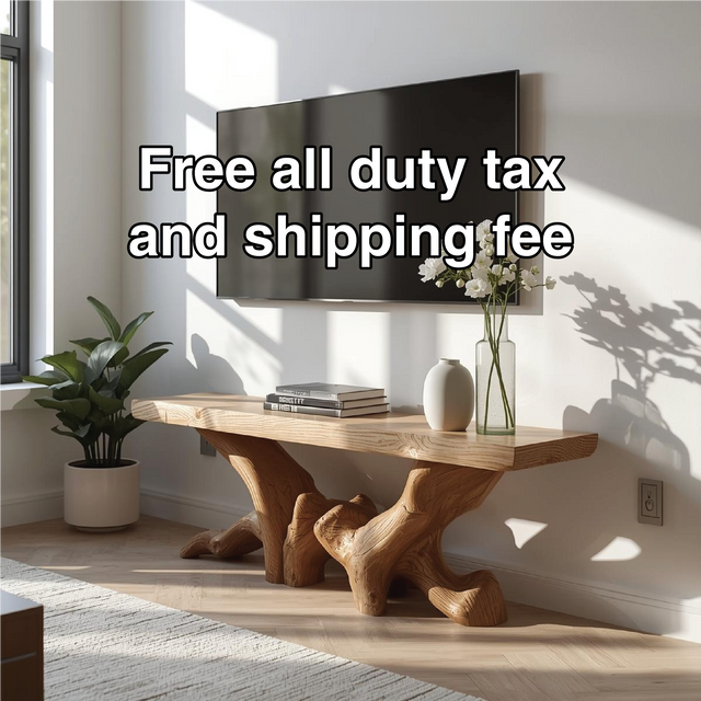 Handcrafted Solid Wood TV Stand with Organic Root Design and Natural Finish for Modern Interiors