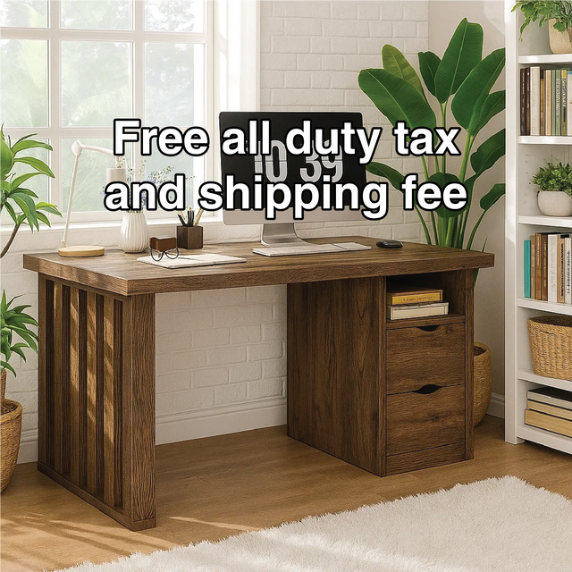 Handcrafted Solid Wood Work Desk – Modern Office Table with Storage Drawers and Natural Finish