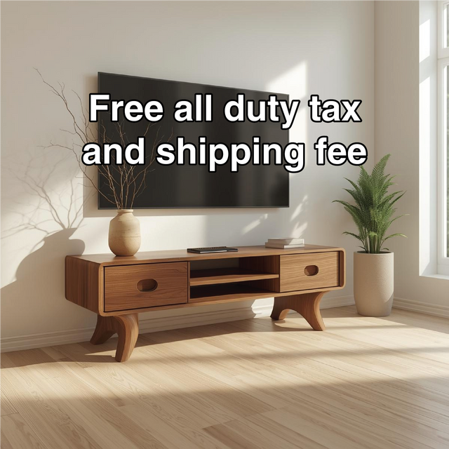 Handcrafted Solid Wood TV Stand with Rounded Edges and Retro Legs in Natural Walnut Finish