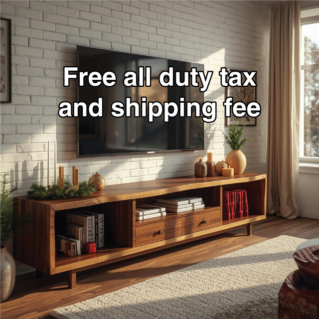 Handcrafted Solid Wood TV Stand with Natural Finish and Modern Storage Design for Living Room