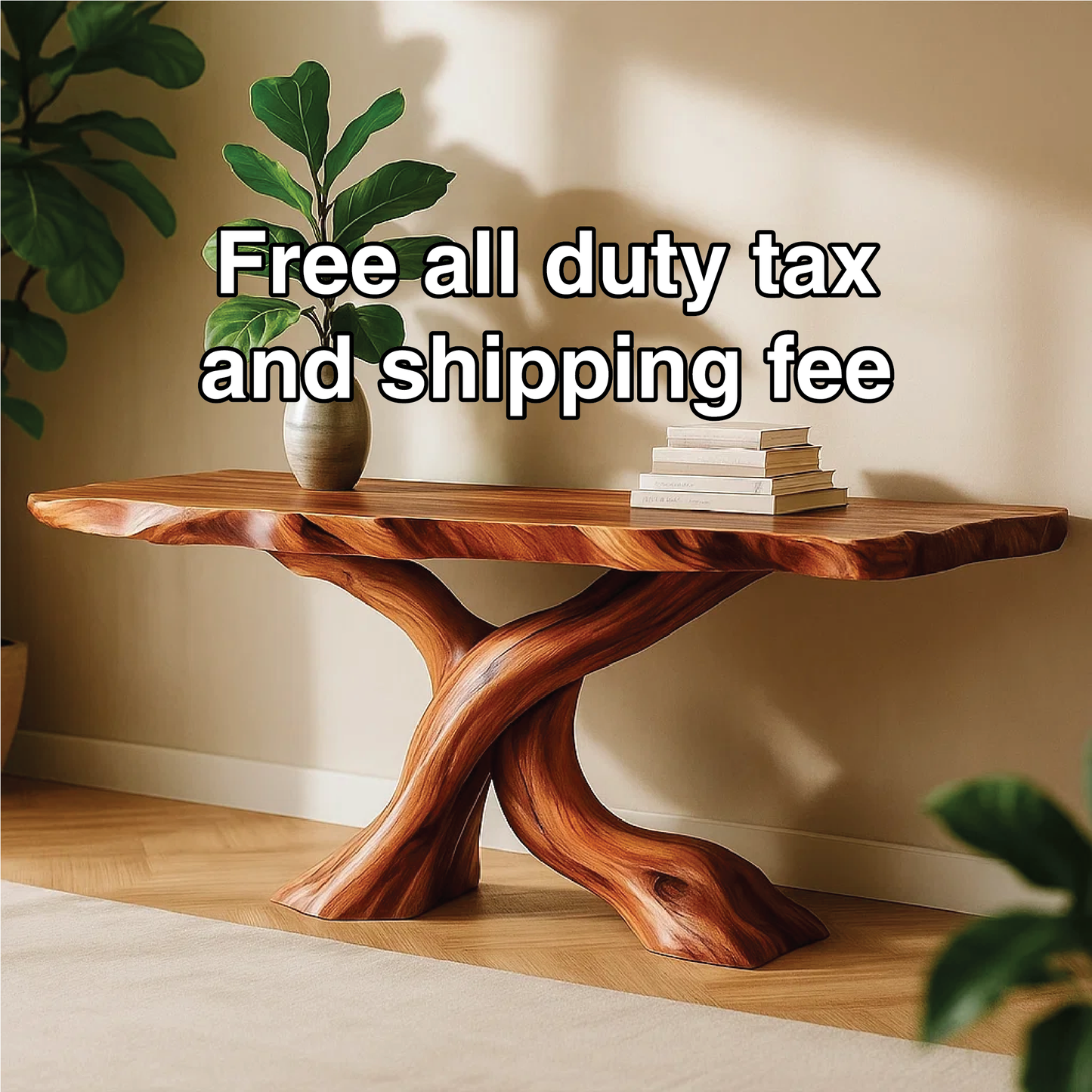 Handcrafted Solid Wood Tree Console Table with Twisted Base Design for Natural Modern Interiors