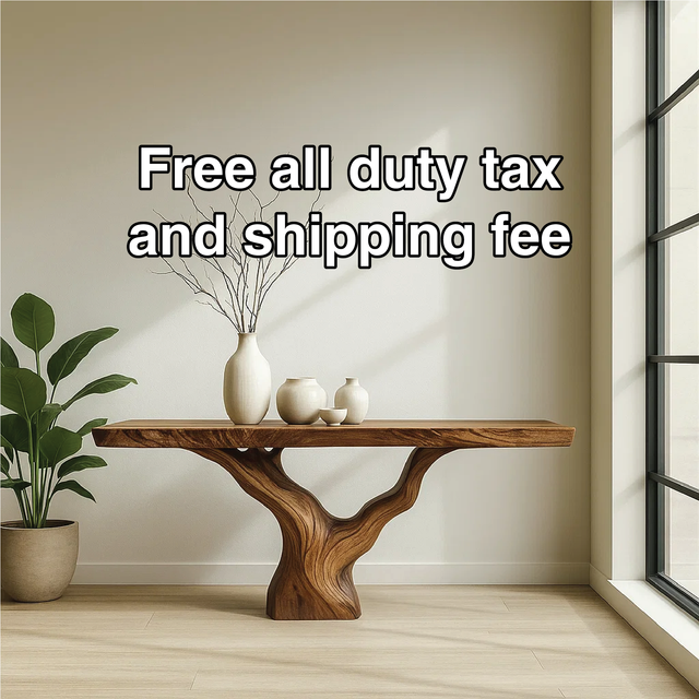 Handcrafted Solid Wood Tree Console Table with Natural Live Edge Design for Modern Homes