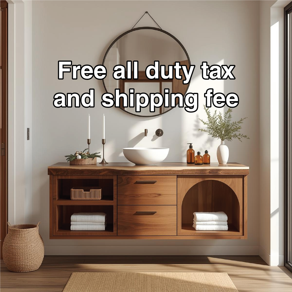 Handcrafted Solid Wood Floating Vanity with Arched Shelves and Contemporary Natural Finish