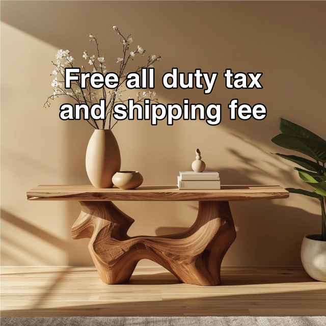 Handcrafted Solid Wood Console Table with Organic Curved Base and Natural Live Edge Design