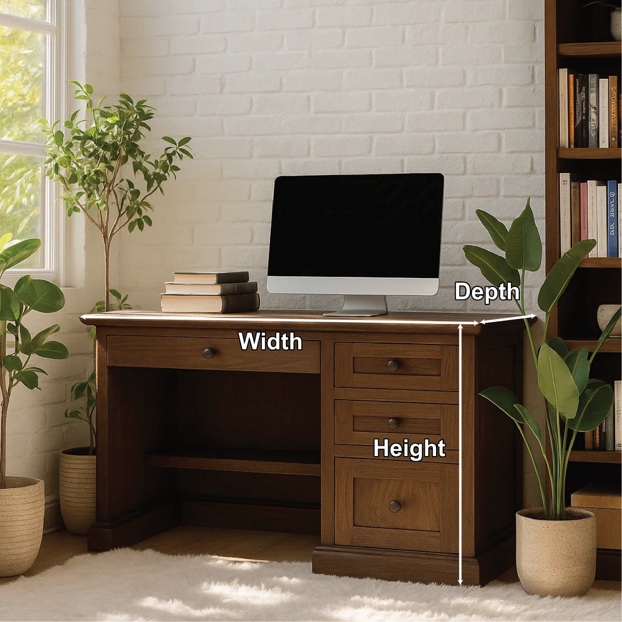 Handcrafted Solid Wood Work Desk – Classic Walnut Office Table with Drawers and Timeless Design