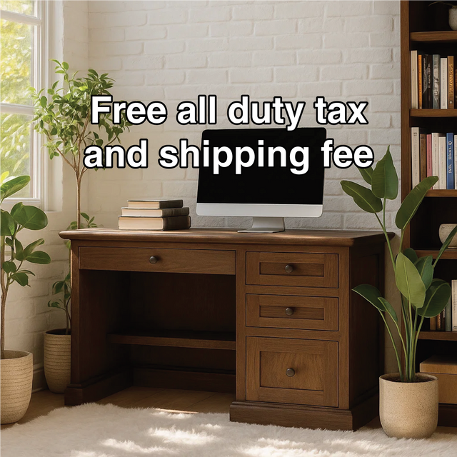 Handcrafted Solid Wood Work Desk – Classic Walnut Office Table with Drawers and Timeless Design