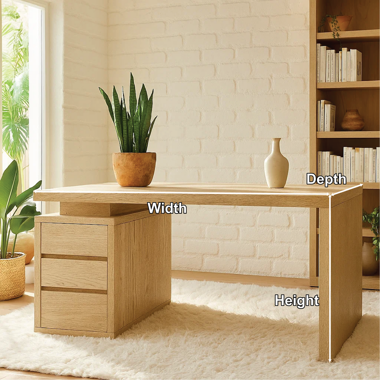 Handcrafted Solid Wood Work Desk – Minimalist Natural Wood Office Table with Three Drawers