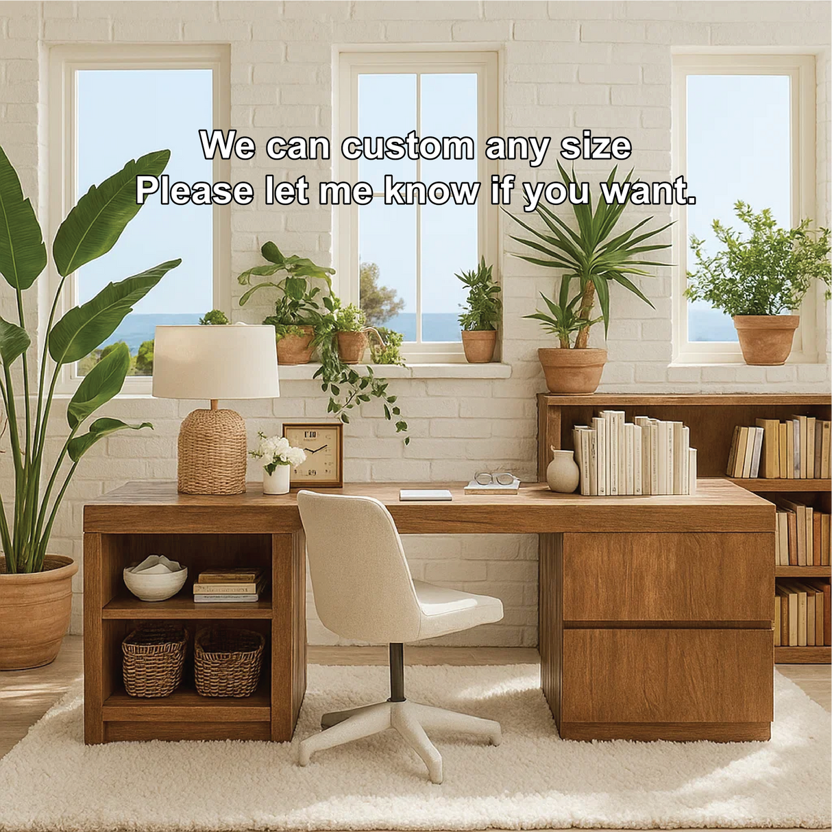 Handcrafted Solid Wood L-Shaped Work Desk – Modern Home Office Table with Storage Shelves