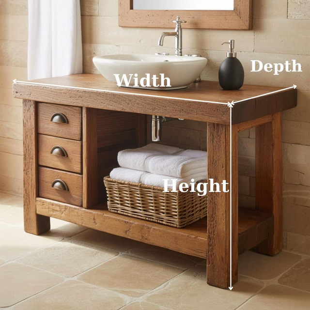 Handcrafted Solid Wood Bathroom Vanity, Rustic Console with 3 Drawers & Shelf