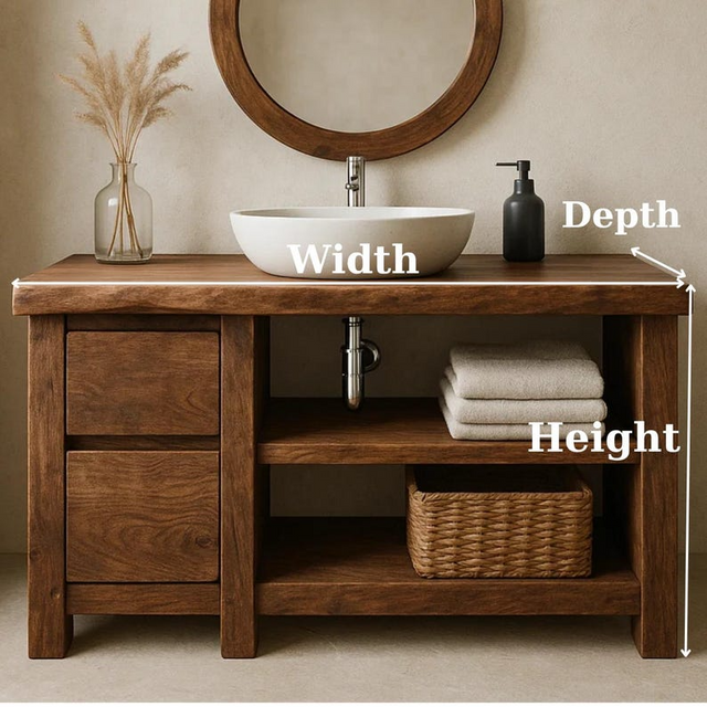 Handcrafted Solid Wood Bathroom Vanity, Freestanding Rustic Console with Live Edge Top