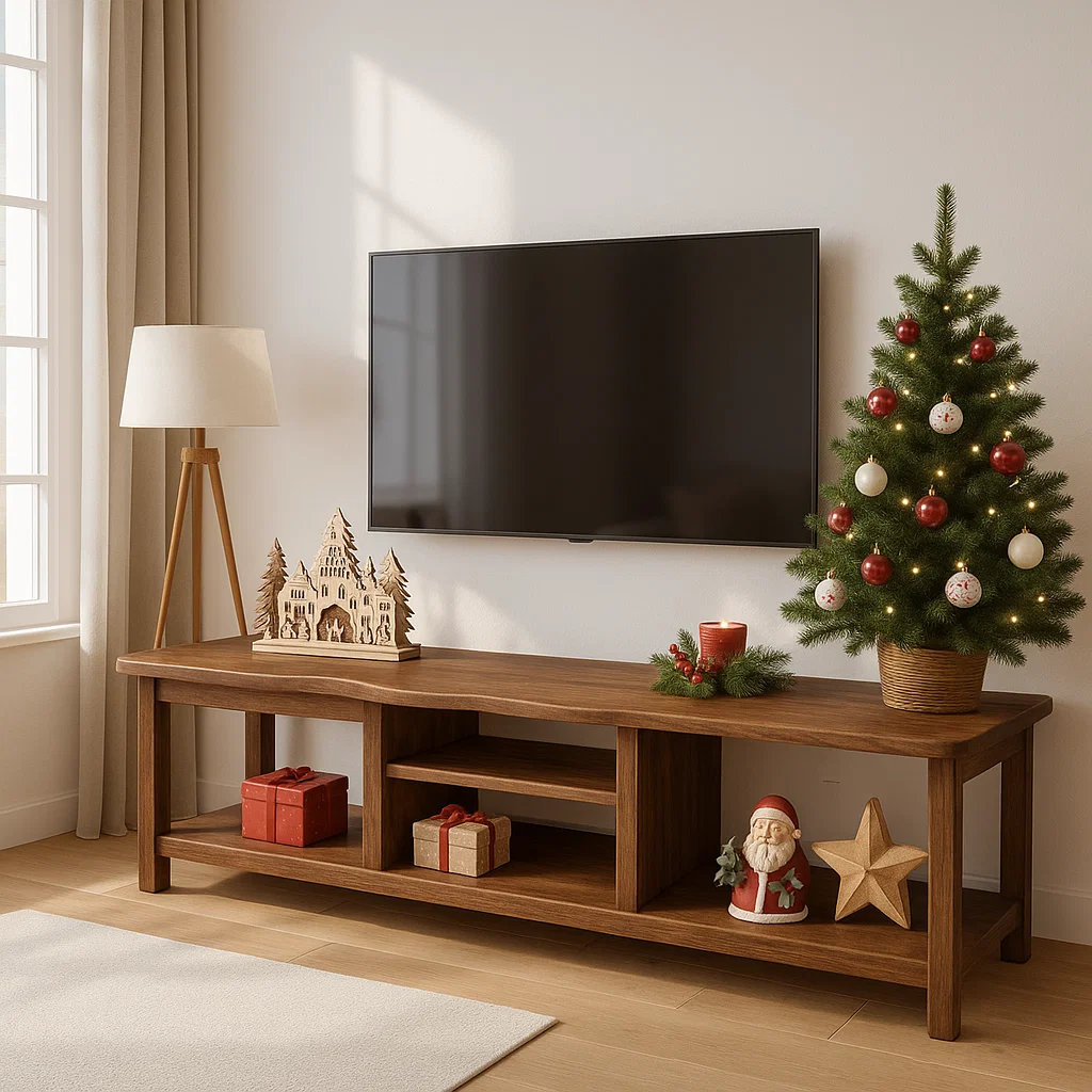 Handcrafted Solid Wood TV Stand – Modern Rustic Entertainment Console for Living Room