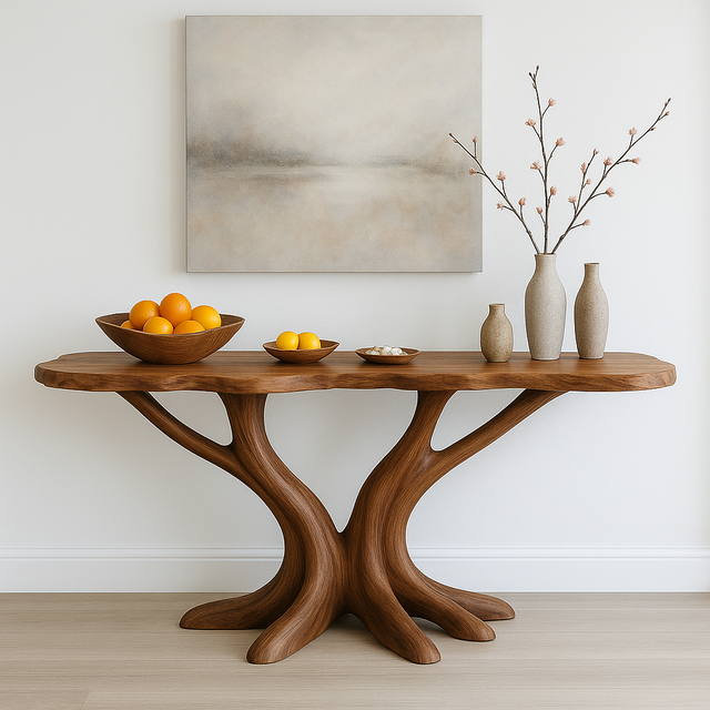 Handcrafted Solid Wood Console Table – Twin Trunk Organic Design for Modern Living Spaces