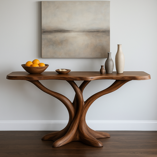 Handcrafted Solid Wood Console Table – Sculptural Twin Branch Design for Modern Interiors