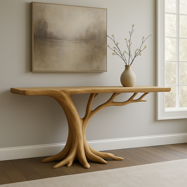 Handcrafted Solid Wood Console Table – Organic Tree-Inspired Design for Modern Homes