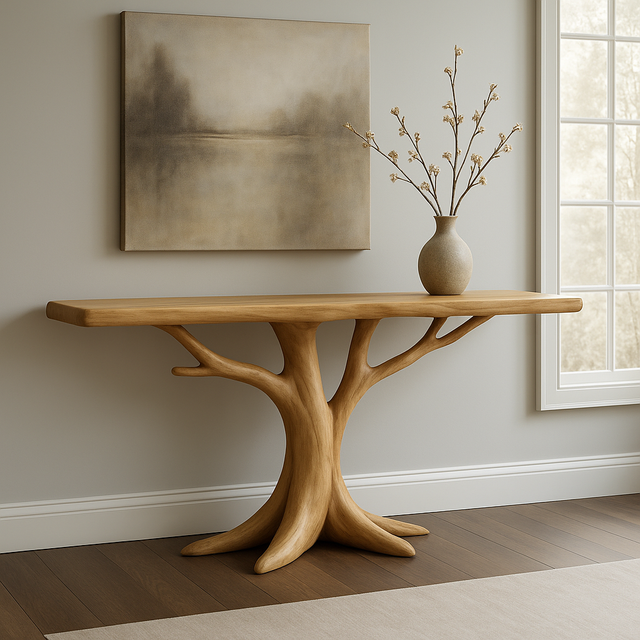 Handcrafted Solid Wood Console Table – Organic Tree Form Design for Modern Interiors