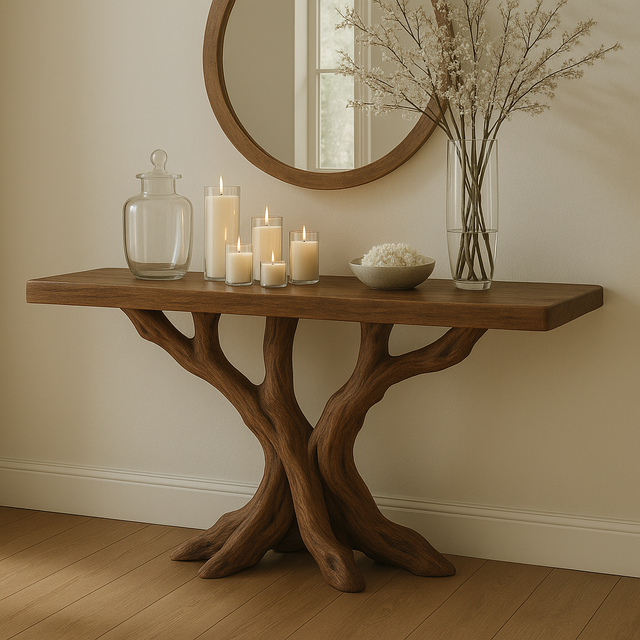 Handcrafted Solid Wood Console Table – Organic Root Design with Natural Sculptural Elegance