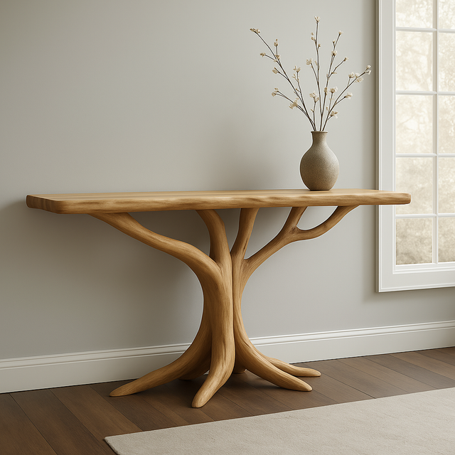 Handcrafted Solid Wood Console Table – Organic Tree Root Design for Modern Interiors