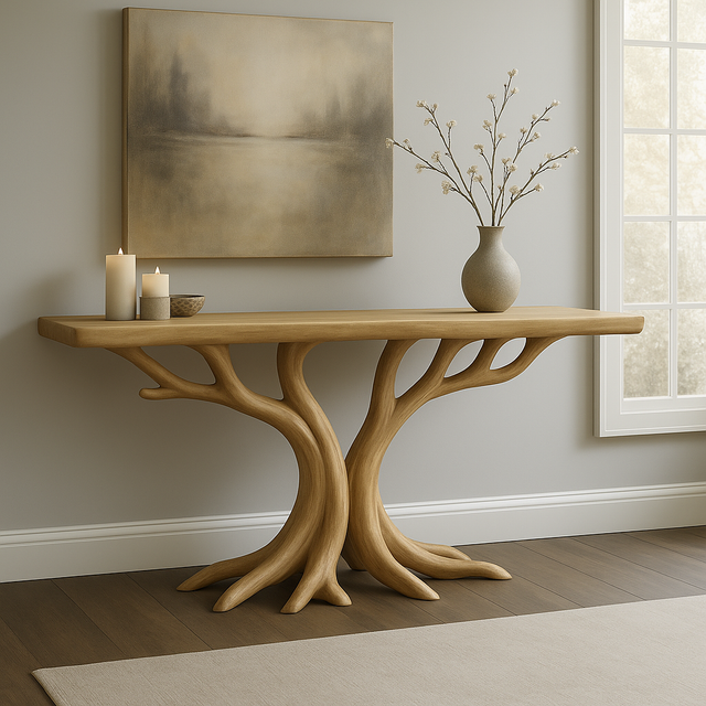 Handcrafted Solid Wood Console Table – Elegant Branch Design for Modern Home Décor