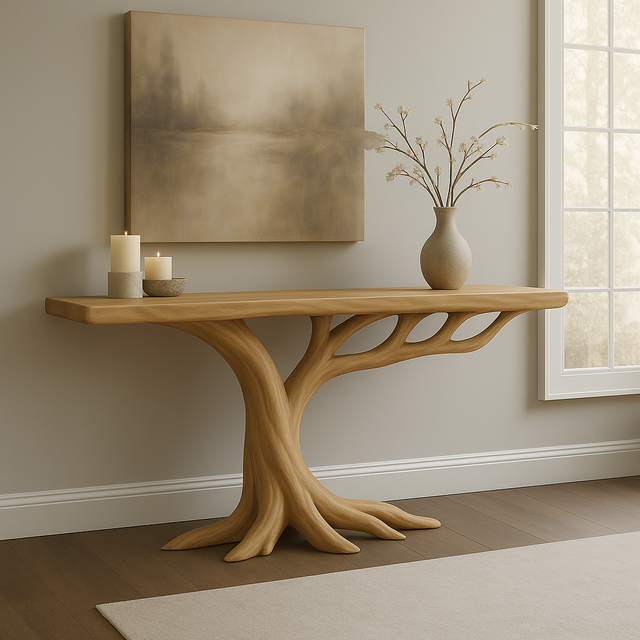 Handcrafted Solid Wood Console Table – Sculptural Branch Base for Modern Interiors