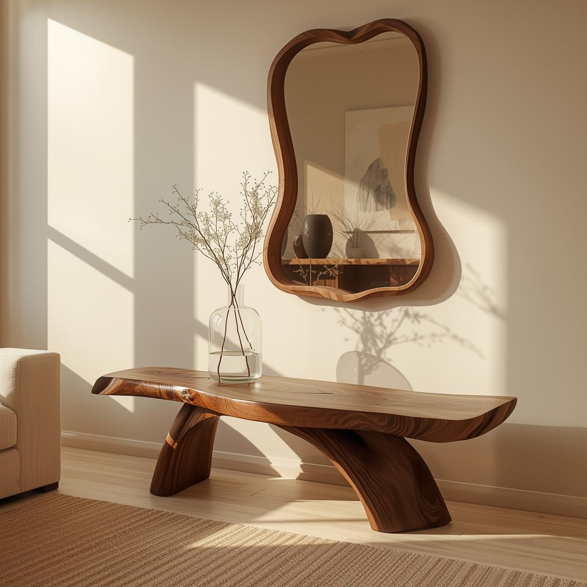 Handcrafted Solid Wood Entryway Bench with Curved Live Edge Design for Modern Natural Interiors