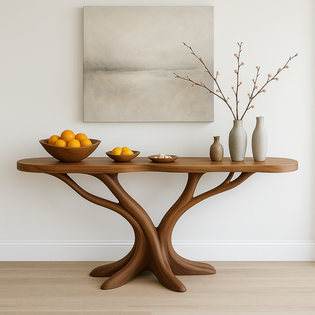 Handcrafted Solid Wood Console Table – Modern Organic Tree Branch Design for Home Décor