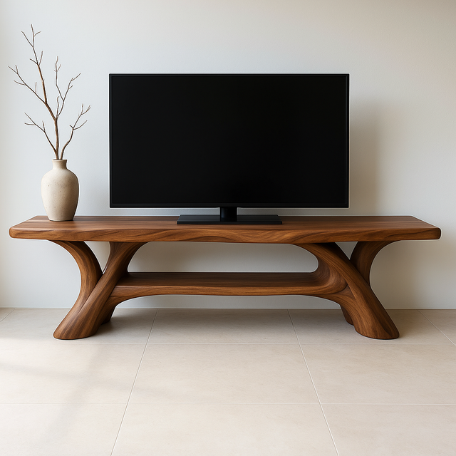 Handcrafted Solid Wood TV Stand – Sculptural Modern Design with Organic Smooth Form